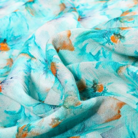 Tissu Viscose Jan Sigrid sur fond Bleu