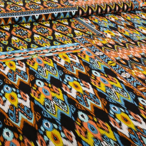 Tissu Voile de Viscose et Coton Ellen orange sur fond Noir