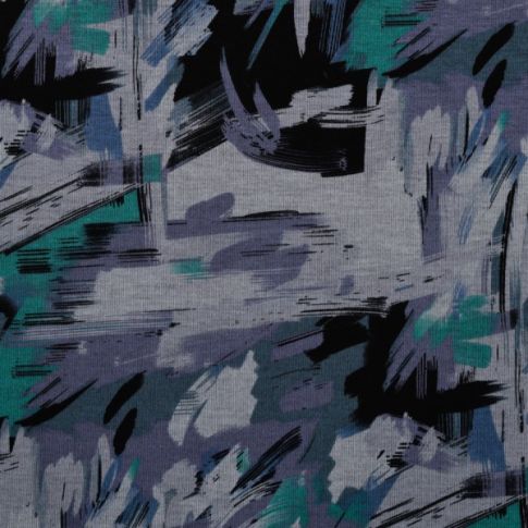 Tissu Jersey Milano Stripes pétrole sur fond Noir