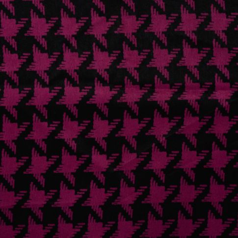 Tissu Polyester satiné Big pied de poule Framboise sur fond Noir