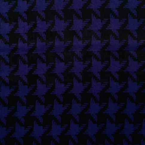 Tissu Polyester satiné Big pied de poule Bleu roi sur fond Noir