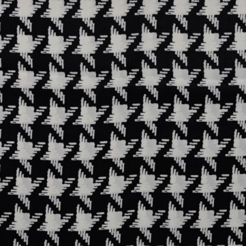 Tissu Polyester satiné Big pied de poule Gris clair sur fond Noir