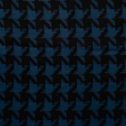 Tissu Polyester satiné Big pied de poule Pétrole sur fond Noir