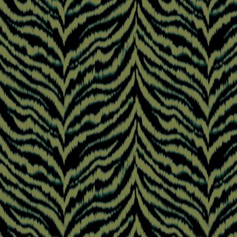 Tissu Polyester Stretch Zébré Vert sur fond Noir