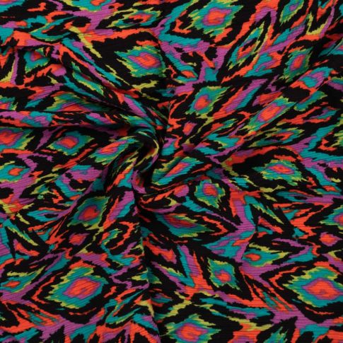 Tissu Crépon Viscose Momo coloré sur fond Noir