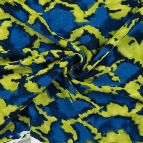 Tissu Crépon Viscose Mia Bleu roi sur fond Vert