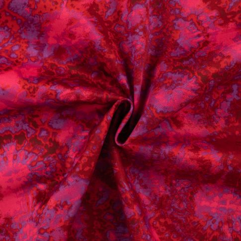 Tissu Coton Satiné extensible imprimé Fancy sur fond Framboise