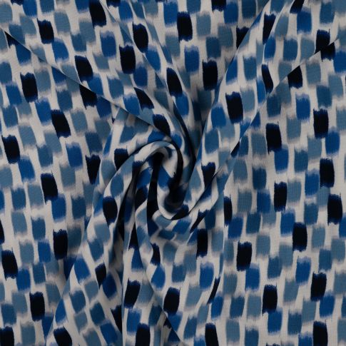 Tissu Viscose Chally Tâches bleu et noir sur fond Blanc