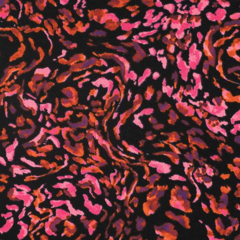 Tissu Jersey Viscose imprimé animalier abstrait fuschia sur fond Noir