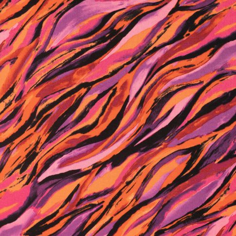 Tissu Viscose Twill Motif zébré sur fond Rose fuchsia