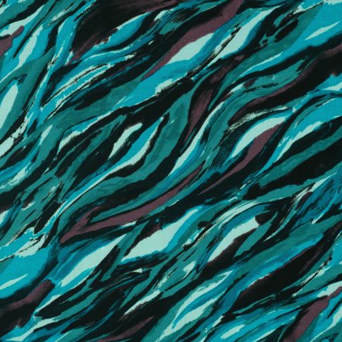 Tissu Viscose Twill Motif zébré sur fond Bleu turquoise