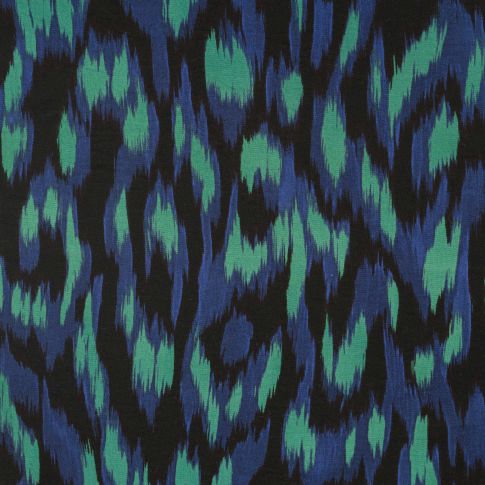 Tissu Viscose stretch Léopard sur fond Bleu roi