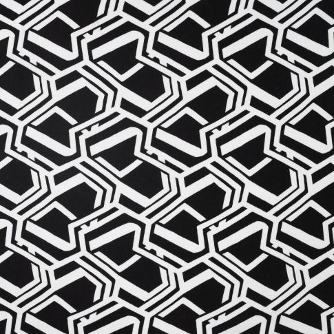 Tissu Jersey Milano Géo blanc sur fond Noir