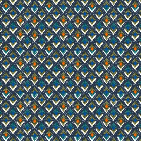 Tissu Viscose Chally Ethnique sur fond Bleu marine