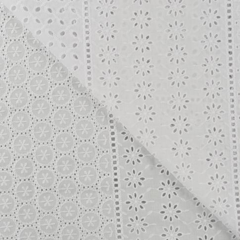 Tissu Coton brodé ajouré Luxe fleurs Blanc