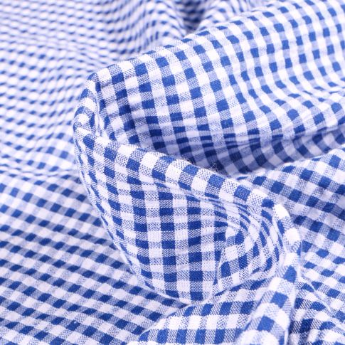 Tissu Seersucker Scarlett Vichy Petits carreaux sur fond Bleu roi