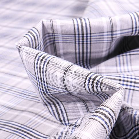 Tissu Polyviscose Prince de Galles Carreaux bleu sur fond Gris