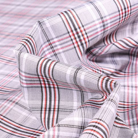 Tissu Polyviscose Prince de Galles Carreaux rouges sur fond Gris