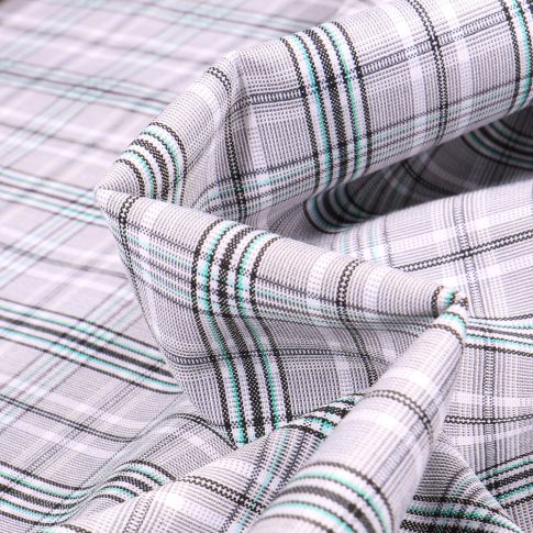 Tissu Polyviscose Prince de Galles Carreaux turquoise sur fond Gris