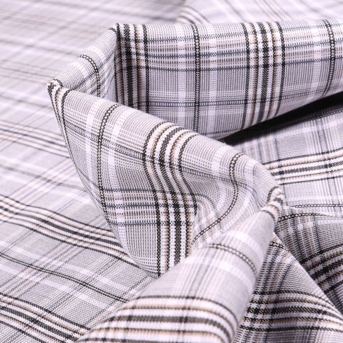 Tissu Polyviscose Prince de Galles Carreaux beige sur fond Gris