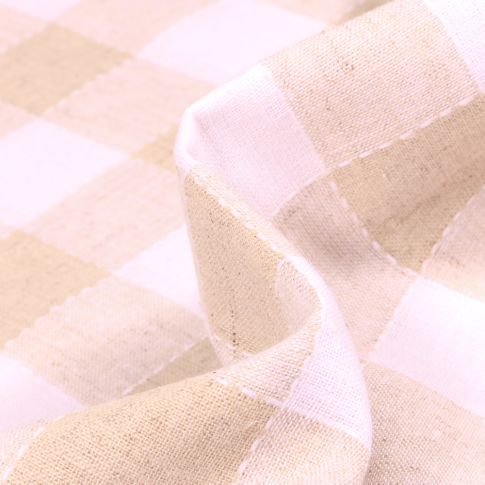 Tissu Lin Coton  Carreaux blancs et beiges sur fond Naturel