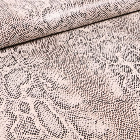 Tissu Lin Viscose extensible Motif peau de reptile métallisé sur fond Beige