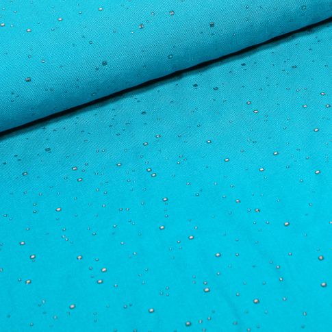 Tissu Viscose Pois métallisés argentés sur fond Vert émeraude