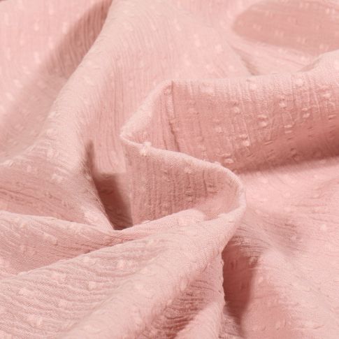 Tissu Voile de Coton Plumetis uni Rose poudré