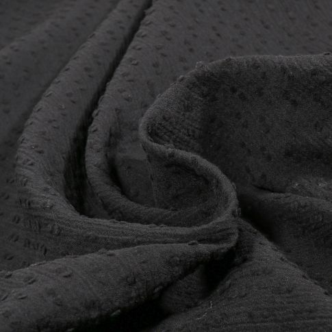 Coupon Tissu Voile de Coton Plumetis uni Noir - Coupon de 20 cm