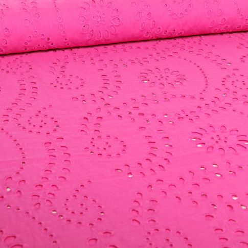 Tissu Broderie anglaise Suzzy sur fond Rose fuchsia