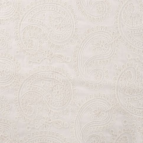 Tissu Coton brodé Cachemire sur fond Blanc
