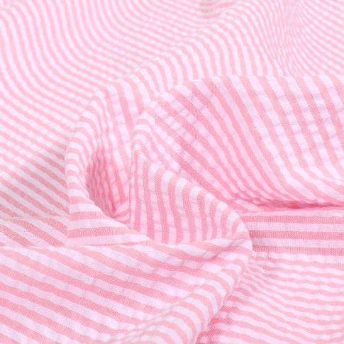 Tissu Seersucker Monica sur fond Rose pâle