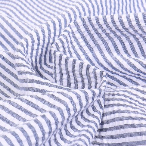 Tissu Seersucker Monica sur fond Bleu denim