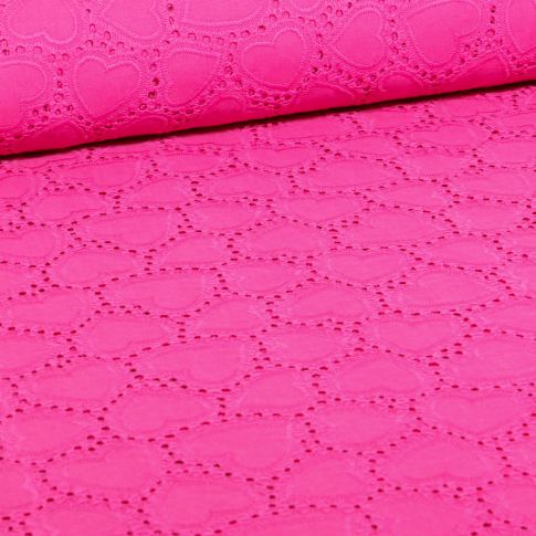 Tissu Broderie anglaise Hearts sur fond Rose fuchsia