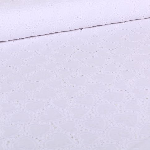 Tissu Broderie anglaise Hearts sur fond Blanc