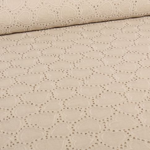 Tissu Broderie anglaise Hearts sur fond Beige