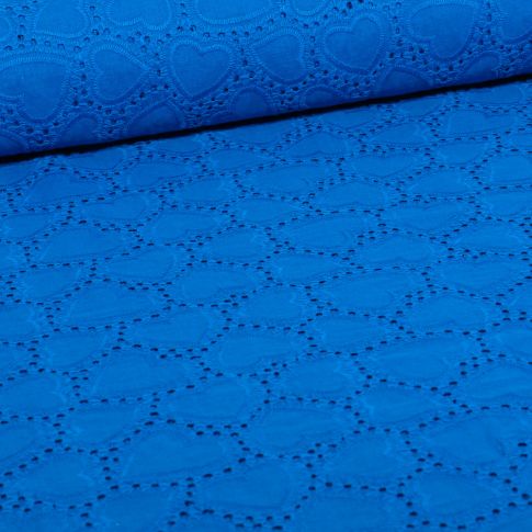 Tissu Broderie anglaise Hearts sur fond Bleu roi
