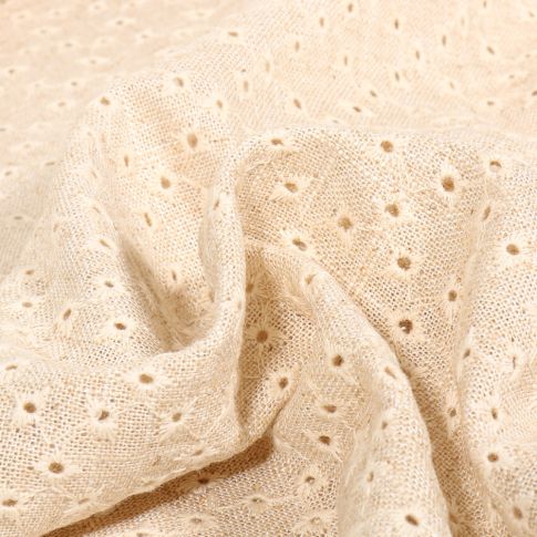 Tissu Viscose Lin Brodé Eleonor Beige