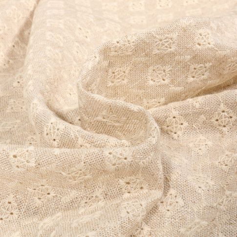 Tissu Lin Viscose ajouré Estelle sur fond Beige