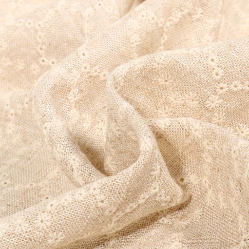 Tissu Viscose Lin Brodé Elody sur fond Ecru