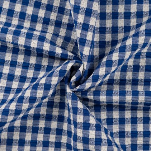 Tissu Vichy Coton lavé carreaux Bleu roi