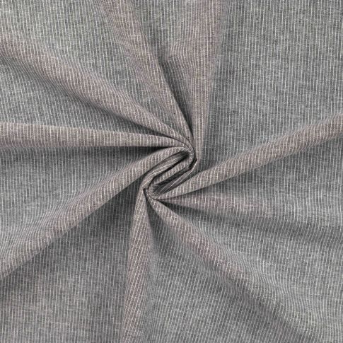 Tissu Lin Coton rayé blanc sur fond Gris chiné