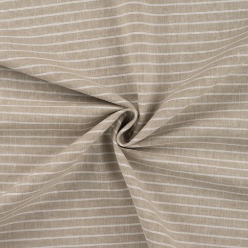 Tissu Lin Coton Rayé blanc sur fond Beige