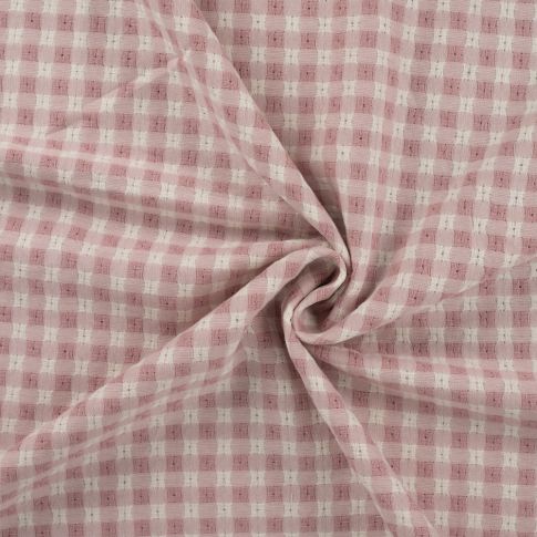 Tissu Vichy Coton fil teinté Rose poudré