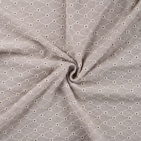 Tissu Gaze de Coton motifs brodés sur fond Beige sable