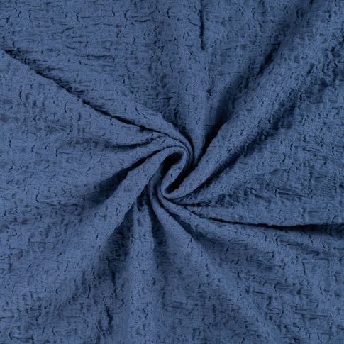 Tissu Maille Coton gaufré uni Bleu denim
