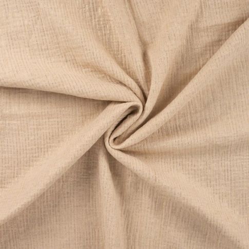 Tissu Double gaze Coton Lin Rayures dorées lurex sur fond Beige