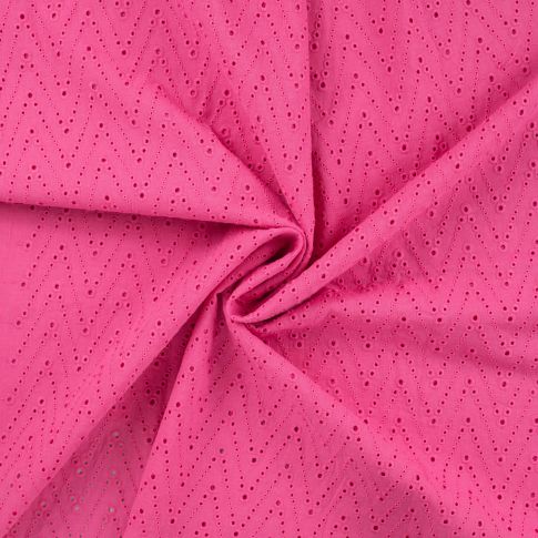 Tissu Coton brodé ajouré Leisa uni Rose fuchsia