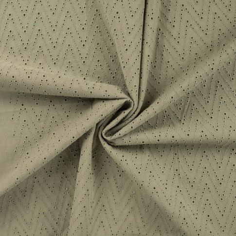 Tissu Coton brodé ajouré Leisa uni Vert kaki