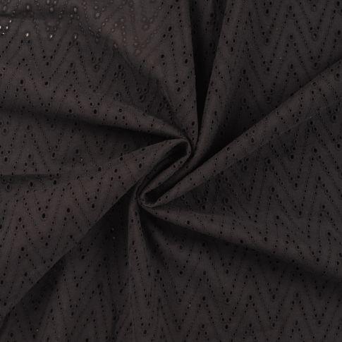 Tissu Coton brodé ajouré Leisa uni Noir